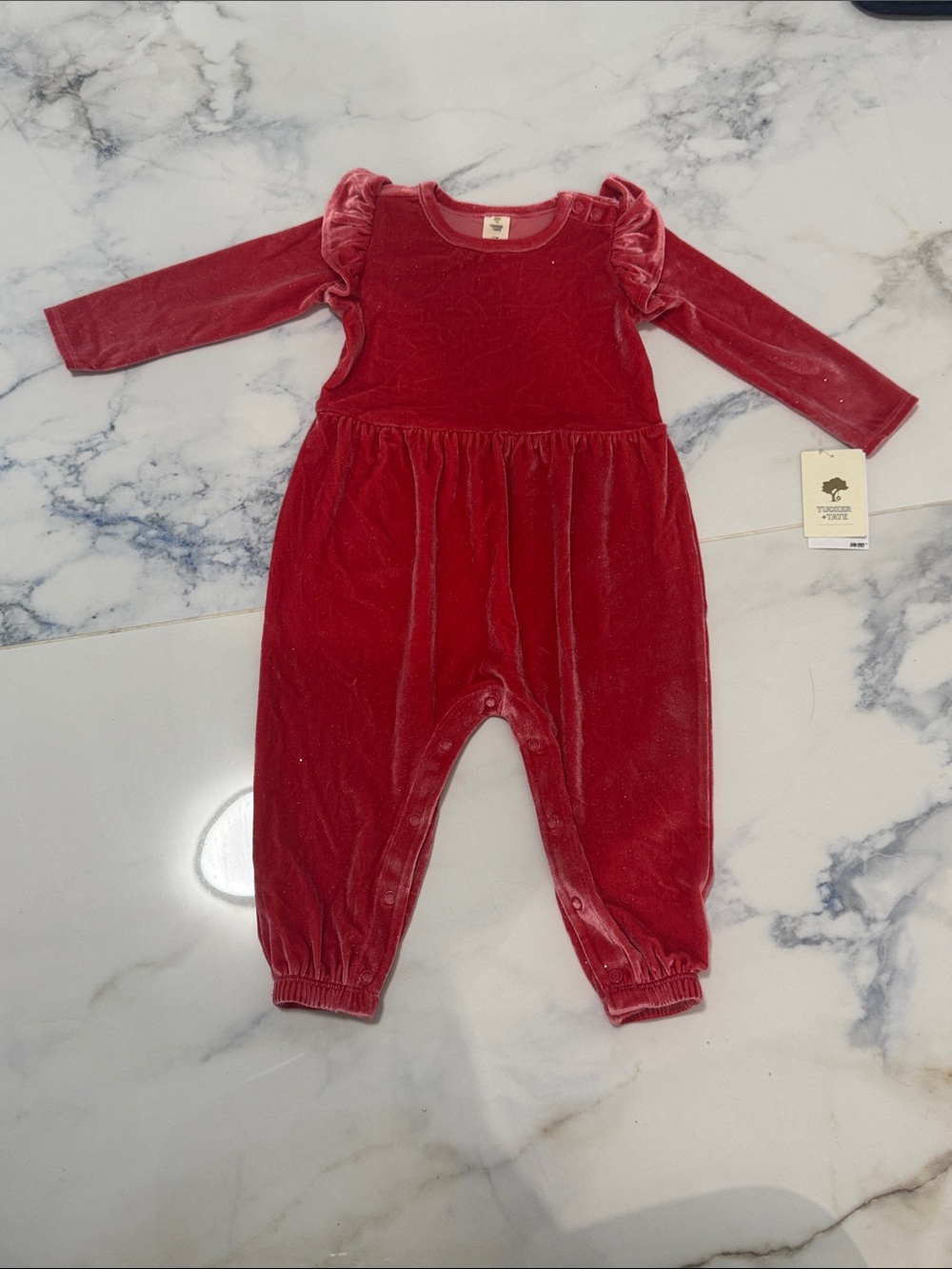 Tucker + Tate Pink Glitter Velour Long Sleeve Jumpsuit new with tags 3 months